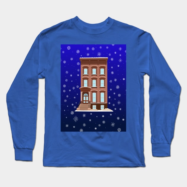 Winter Snowflake Brooklyn Brownstone Long Sleeve T-Shirt by Art by Deborah Camp